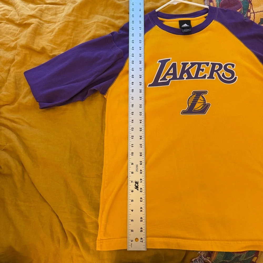 Adidas‎ Los Angeles Lakers Mens Gold Purple Raglan Long Sleeve Shirt Large NBA